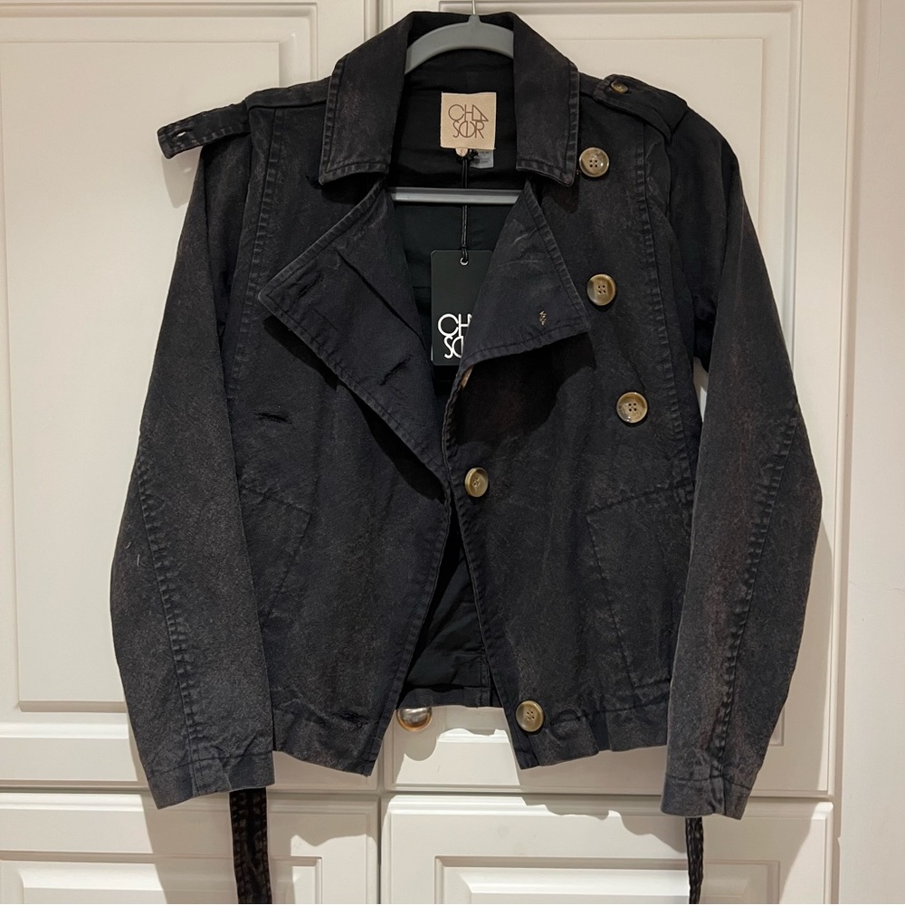 Chaser Jacket Vintage Dyed Short Trench Coat True Black Size Small NWT